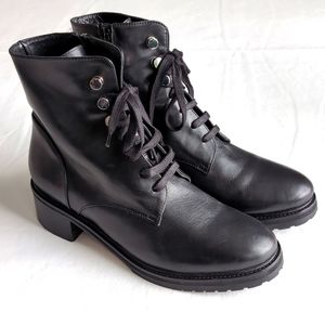 Napoleoni Women's Black Leather Combat Boots Zip Side Lace Up Size 41